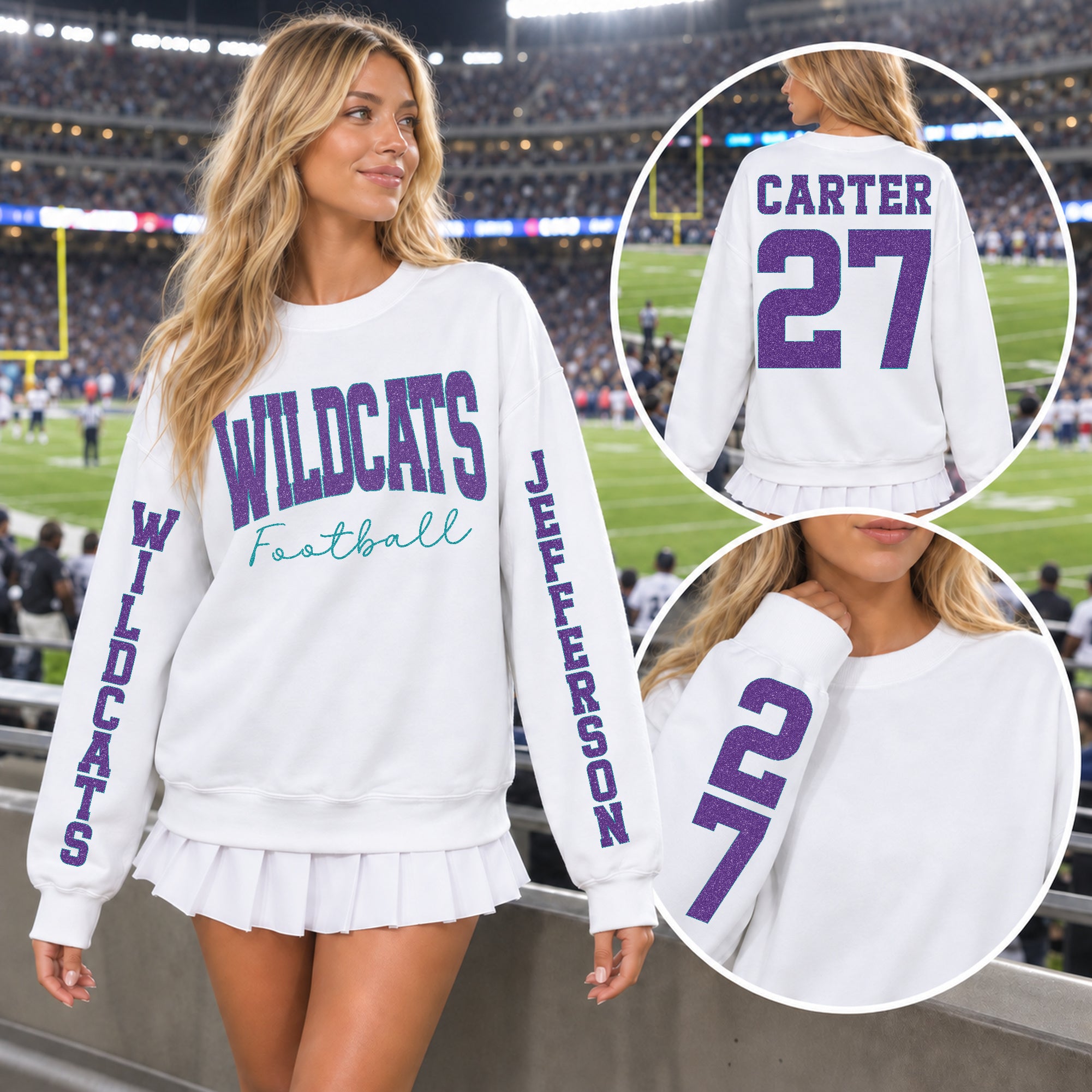 Custom Glitter Varsity Team Long Sleeve School Spirit PNG Designs