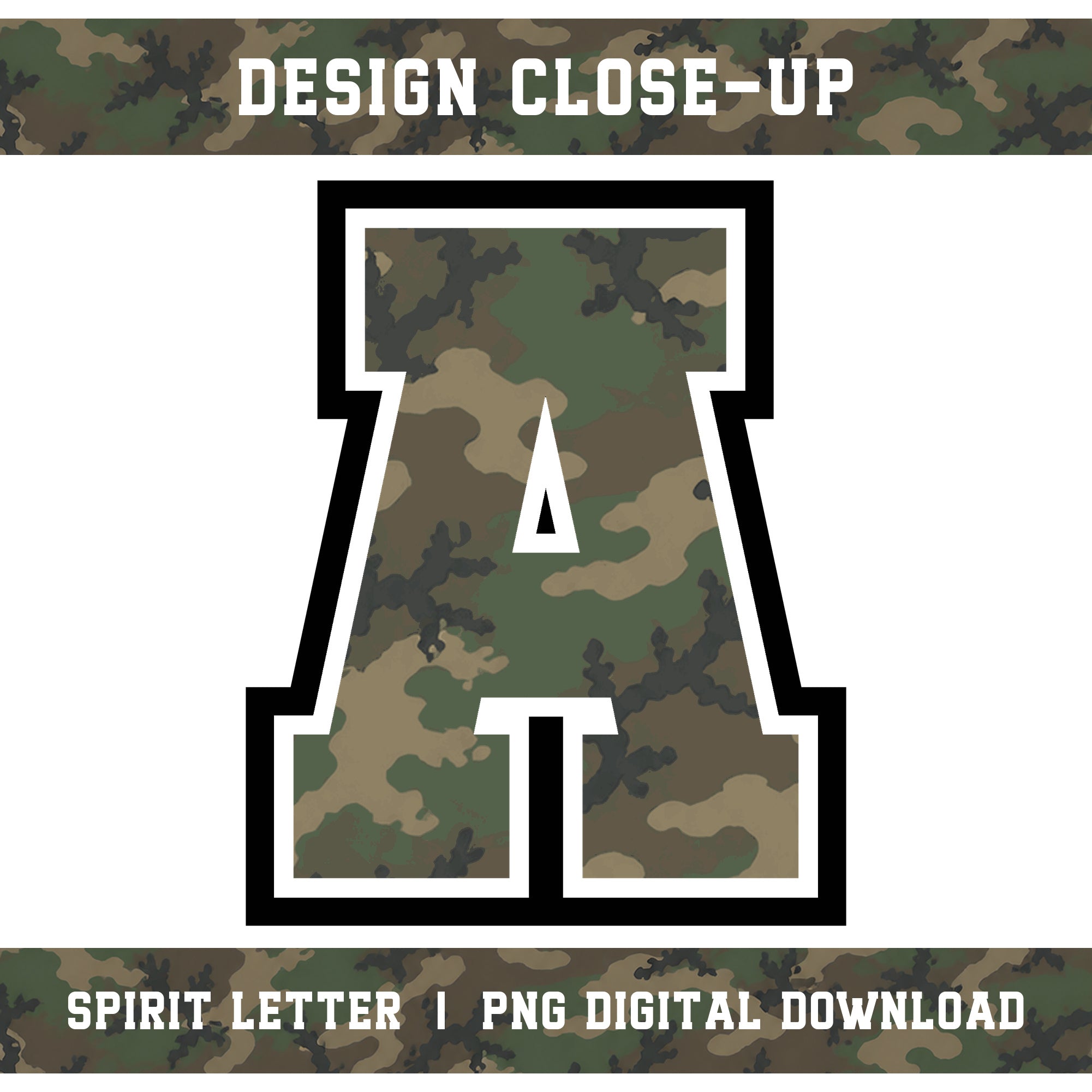 Custom Personalized Camouflage Varsity Alphabet and Numbers PNG Set