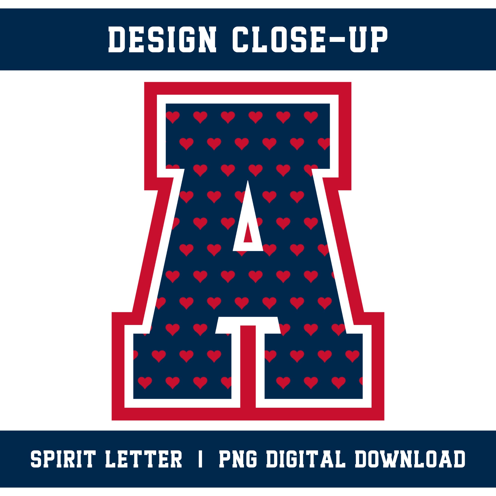 Custom Personalized Team Color Hearts Varsity Alphabet and Numbers PNG Set