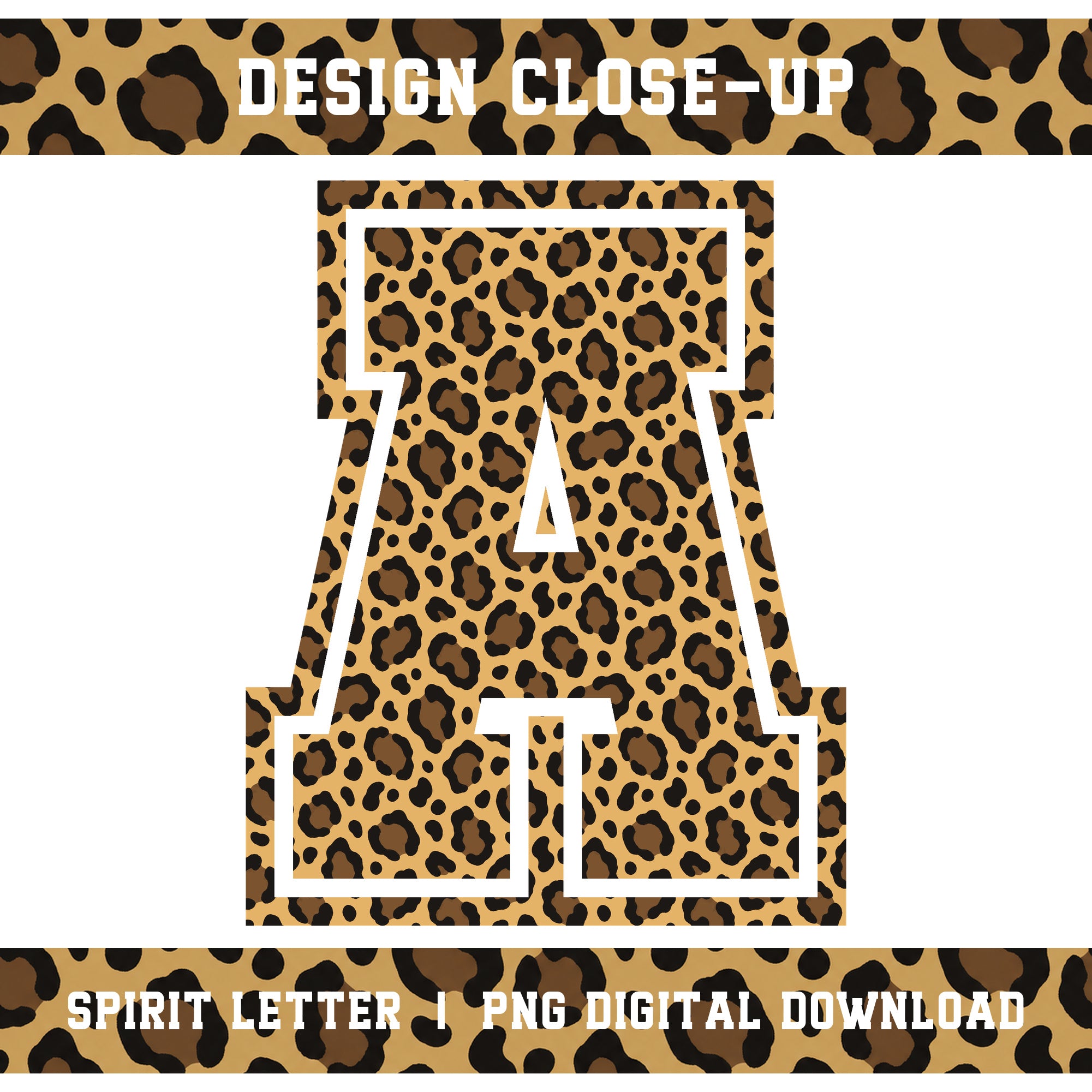 Leopard Varsity Alphabet and Numbers PNG Set