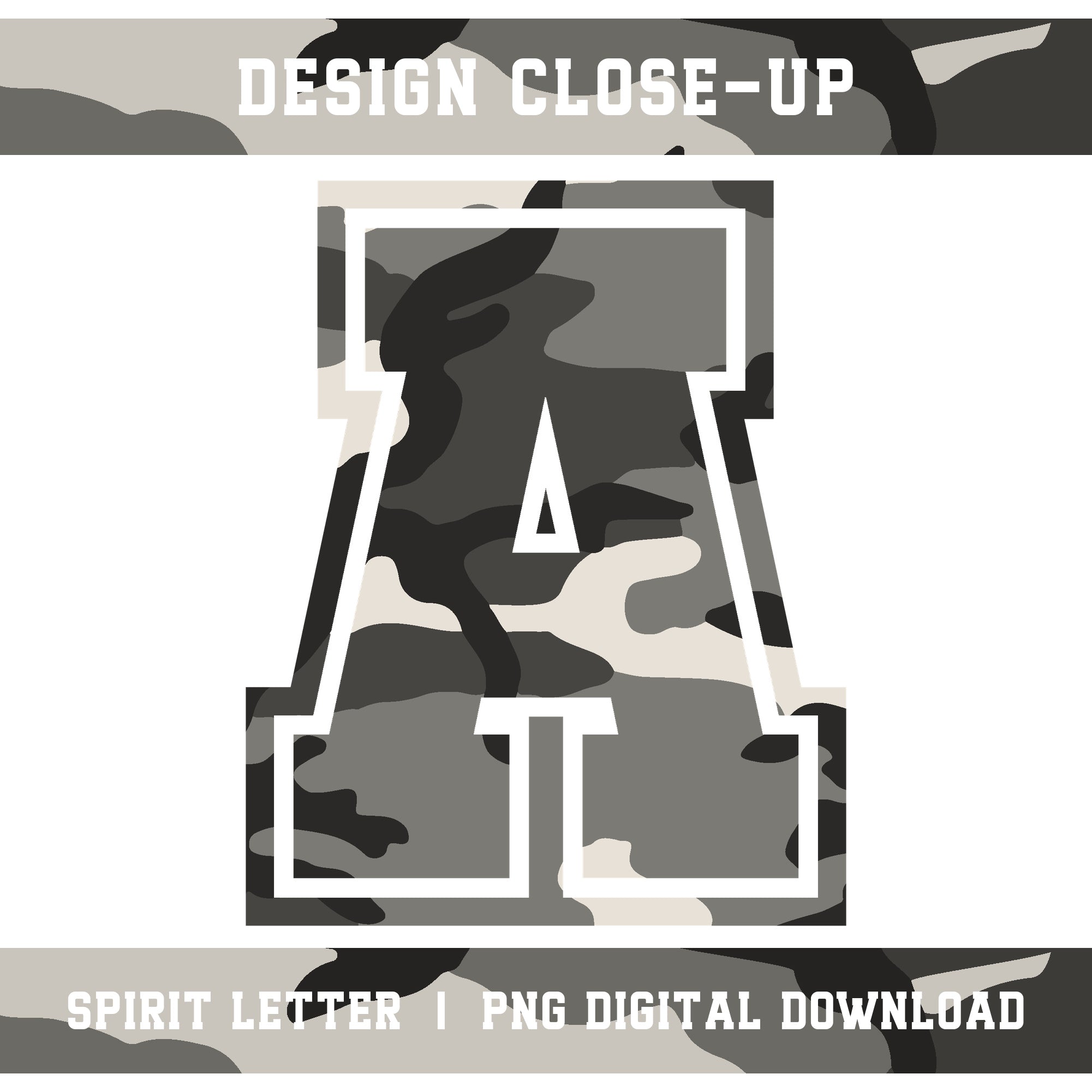 Urban Camouflage Varsity Alphabet and Numbers PNG Set