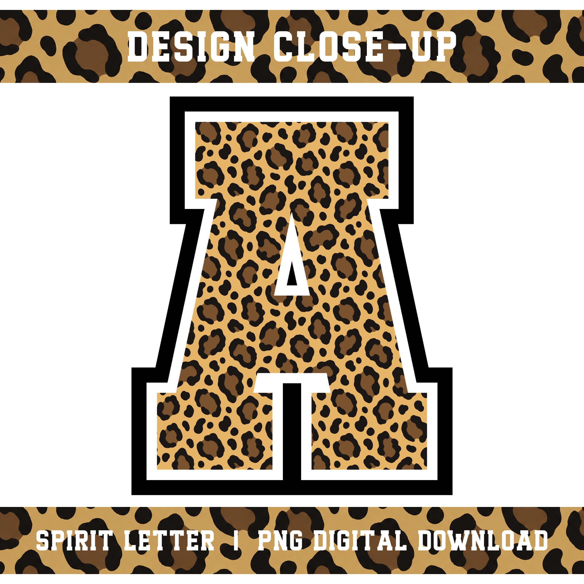 Custom Personalized Leopard Varsity Alphabet and Numbers PNG Set