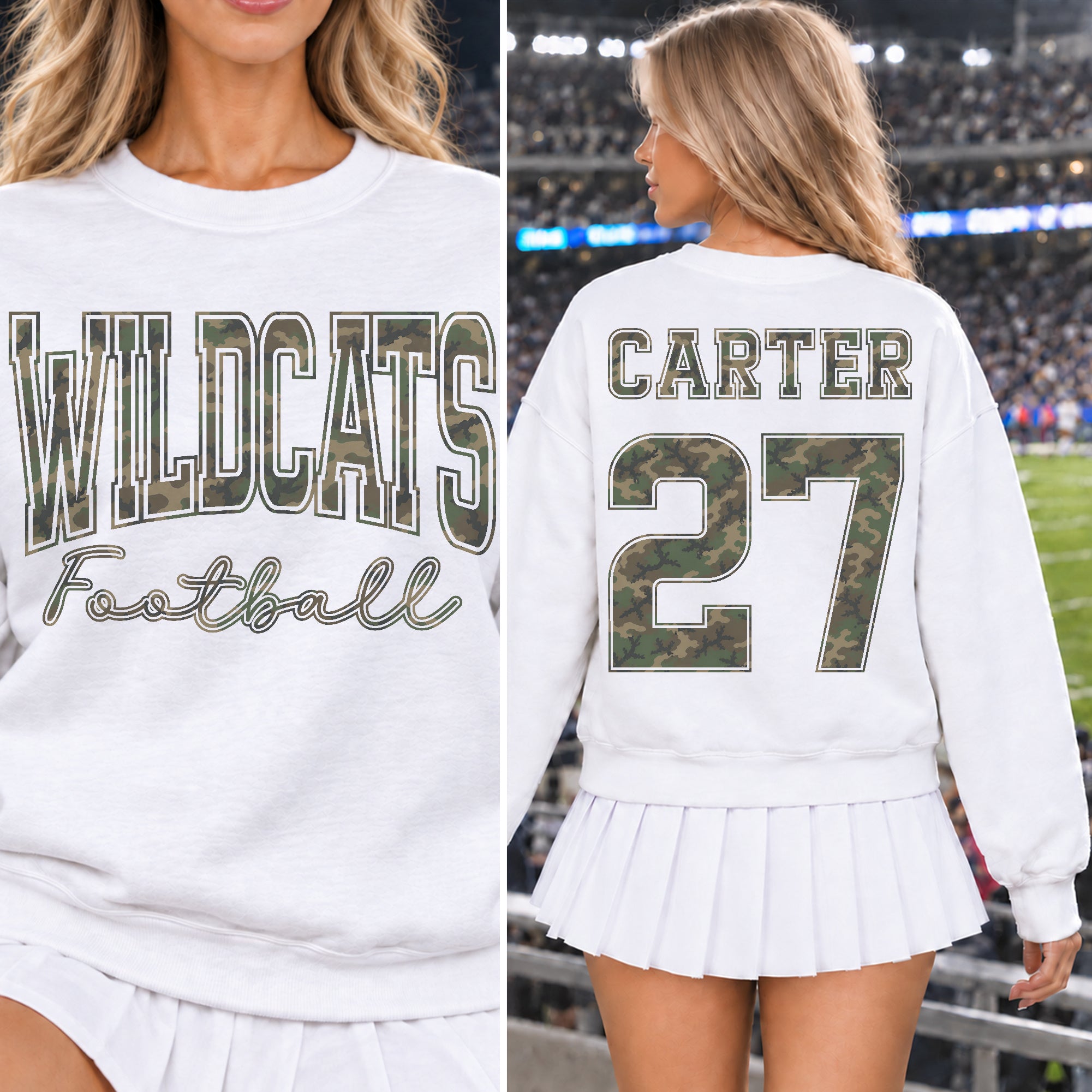Custom M81 Camouflage Varsity Team Personalized Long-Sleeve School Spirit PNG Designs