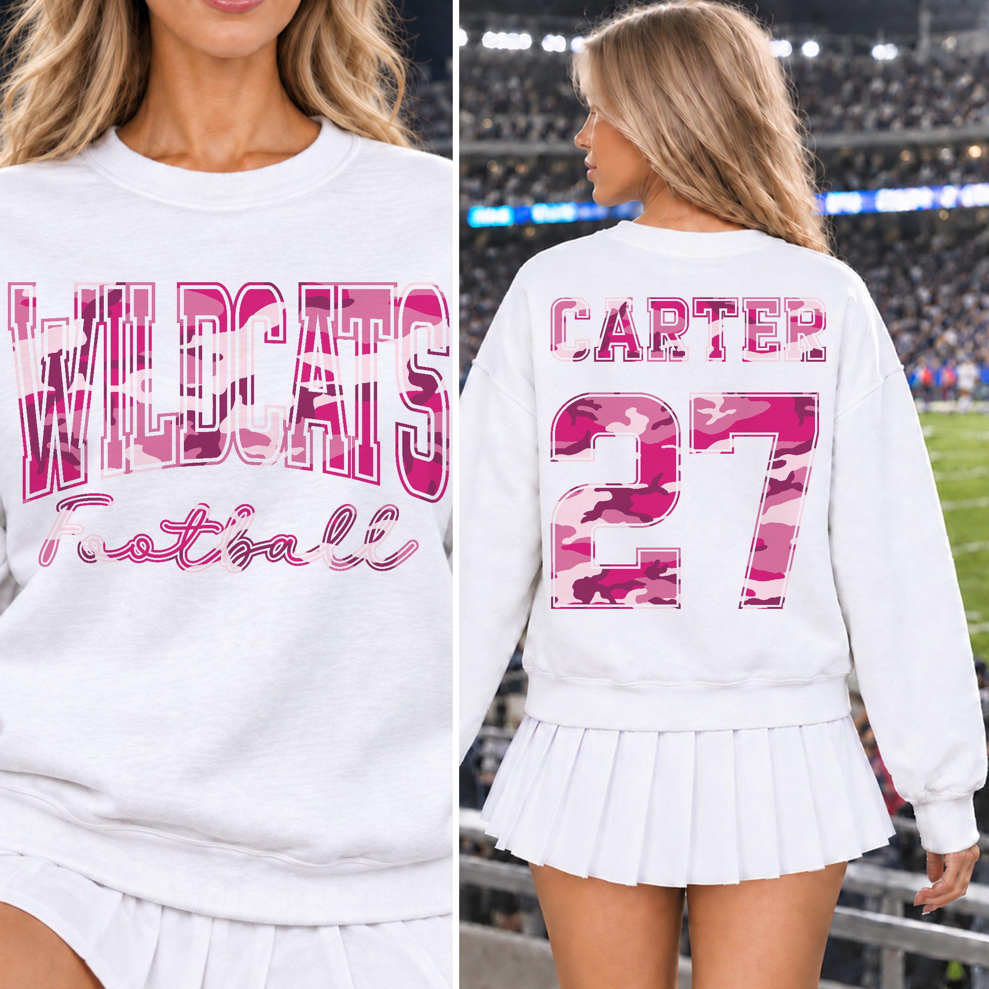 Custom Hot Pink Camouflage Varsity Team Personalized Long Sleeve School Spirit PNG Designs