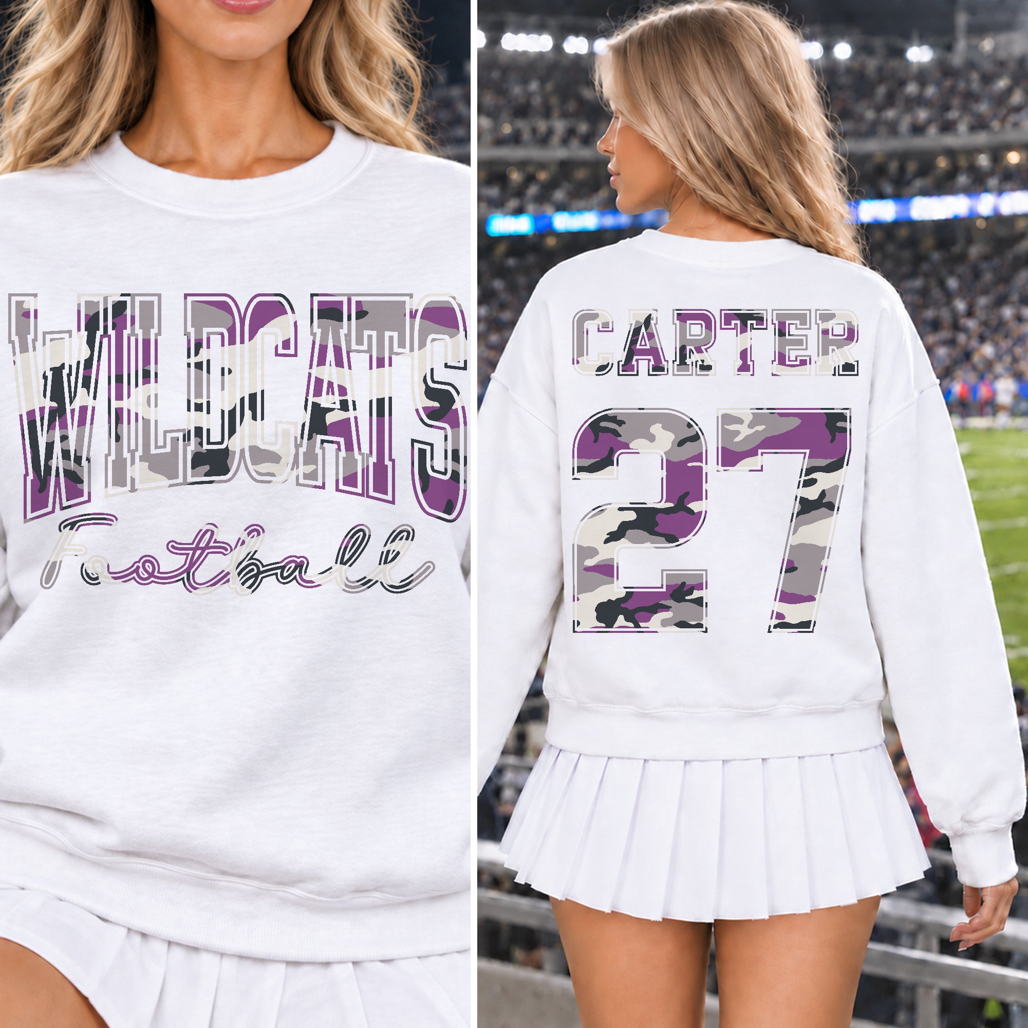 Custom Purple Camouflage Varsity Team Personalized School Spirit PNG Design Bundle