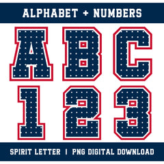 Custom Personalized Team Color Stars Varsity Alphabet and Numbers PNG Set