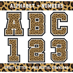 Custom Personalized Leopard Varsity Alphabet and Numbers PNG Set