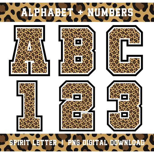 Custom Personalized Leopard Varsity Alphabet and Numbers PNG Set