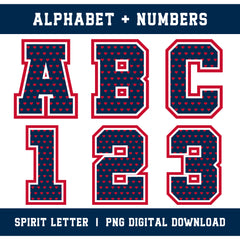 Custom Personalized Team Color Hearts Varsity Alphabet and Numbers PNG Set