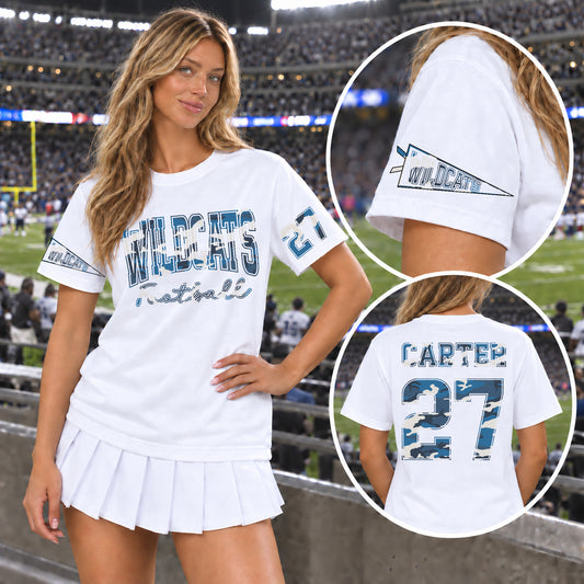 Custom Blue Camouflage Varsity Team Personalized Short Sleeve School Spirit PNG Designs