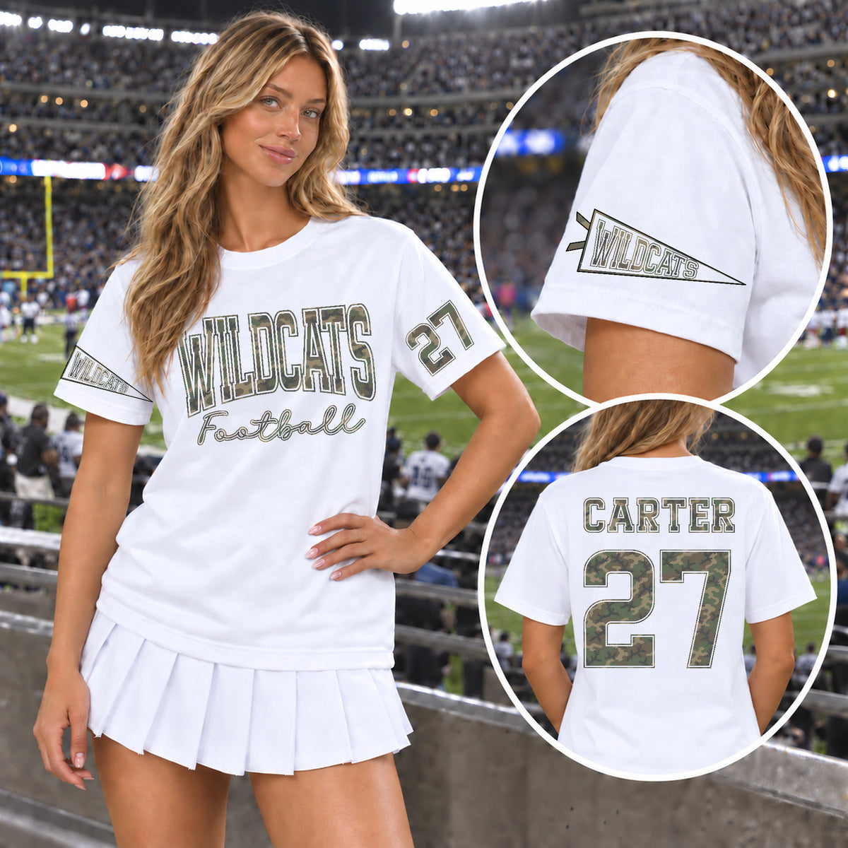 Custom M81 Camouflage Varsity Team Personalized Short-Sleeve School Spirit PNG Designs