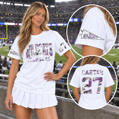 Custom Purple Camouflage Varsity Team Personalized Short Sleeve School Spirit PNG Designs