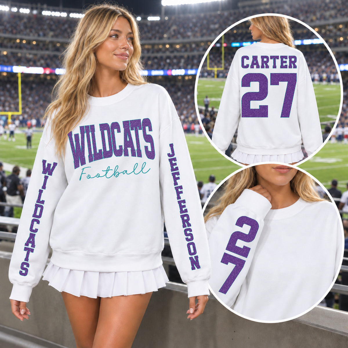 Custom Glitter Varsity Team Long Sleeve School Spirit PNG Designs