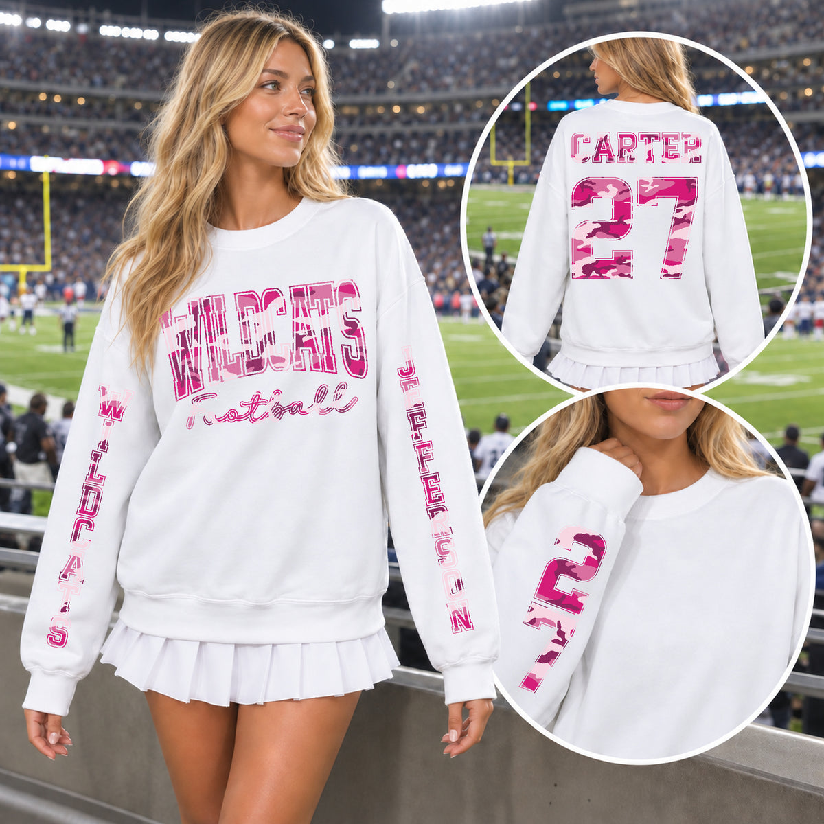 Custom Hot Pink Camouflage Varsity Team Personalized Long Sleeve School Spirit PNG Designs
