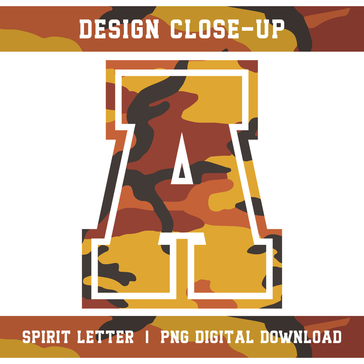 Orange Camouflage Varsity Alphabet and Numbers PNG Set