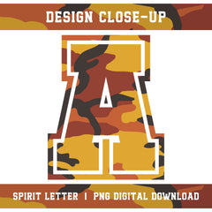 Orange Camouflage Varsity Alphabet and Numbers PNG Set