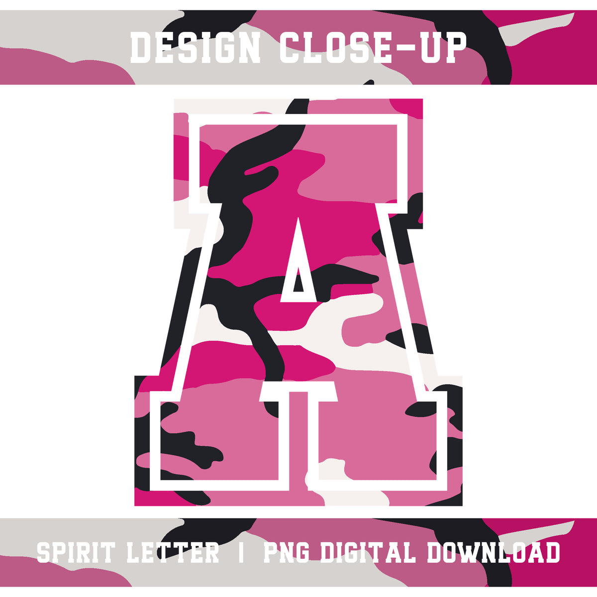 Pink Camouflage Varsity Alphabet and Numbers PNG Set