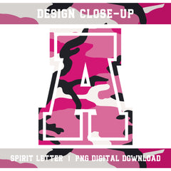 Pink Camouflage Varsity Alphabet and Numbers PNG Set