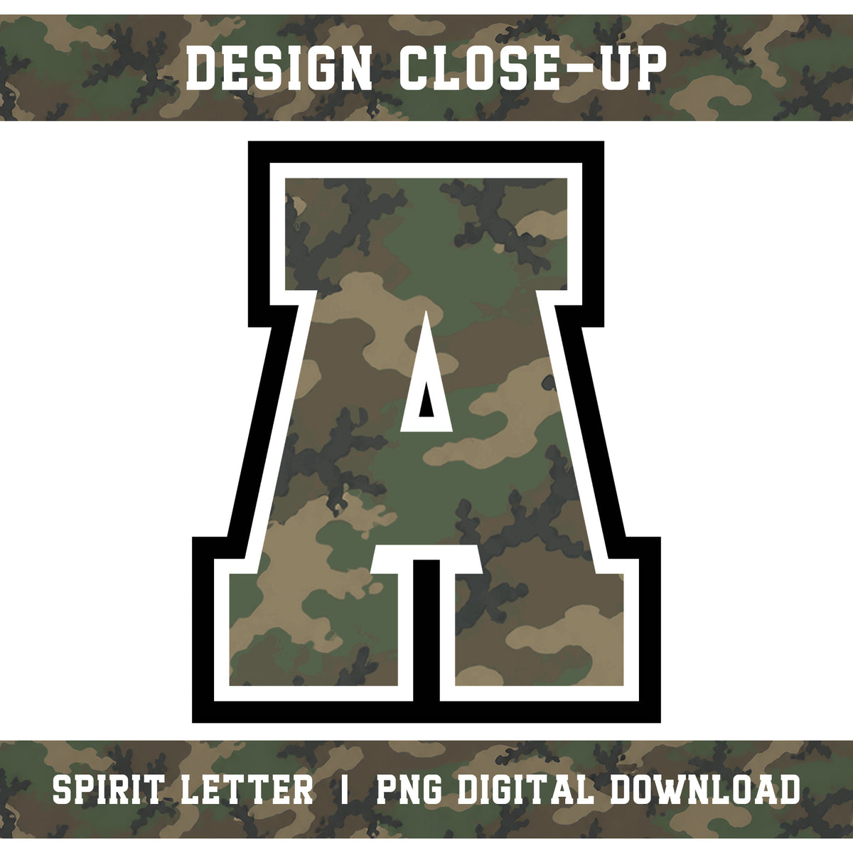 Custom Personalized Camouflage Varsity Alphabet and Numbers PNG Set