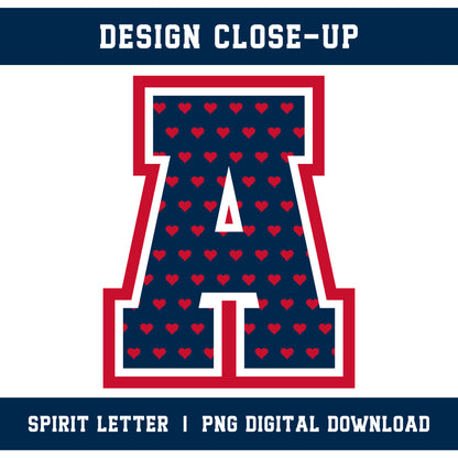 Custom Personalized Team Color Hearts Varsity Alphabet and Numbers PNG Set