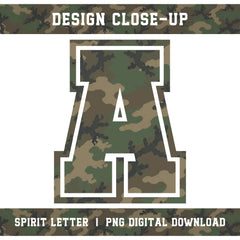 Woodland Camouflage Varsity Alphabet and Numbers PNG Set