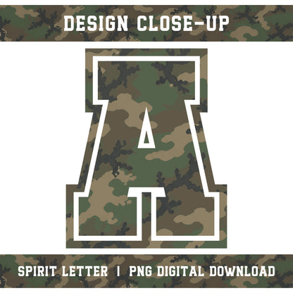 Woodland Camouflage Varsity Alphabet and Numbers PNG Set