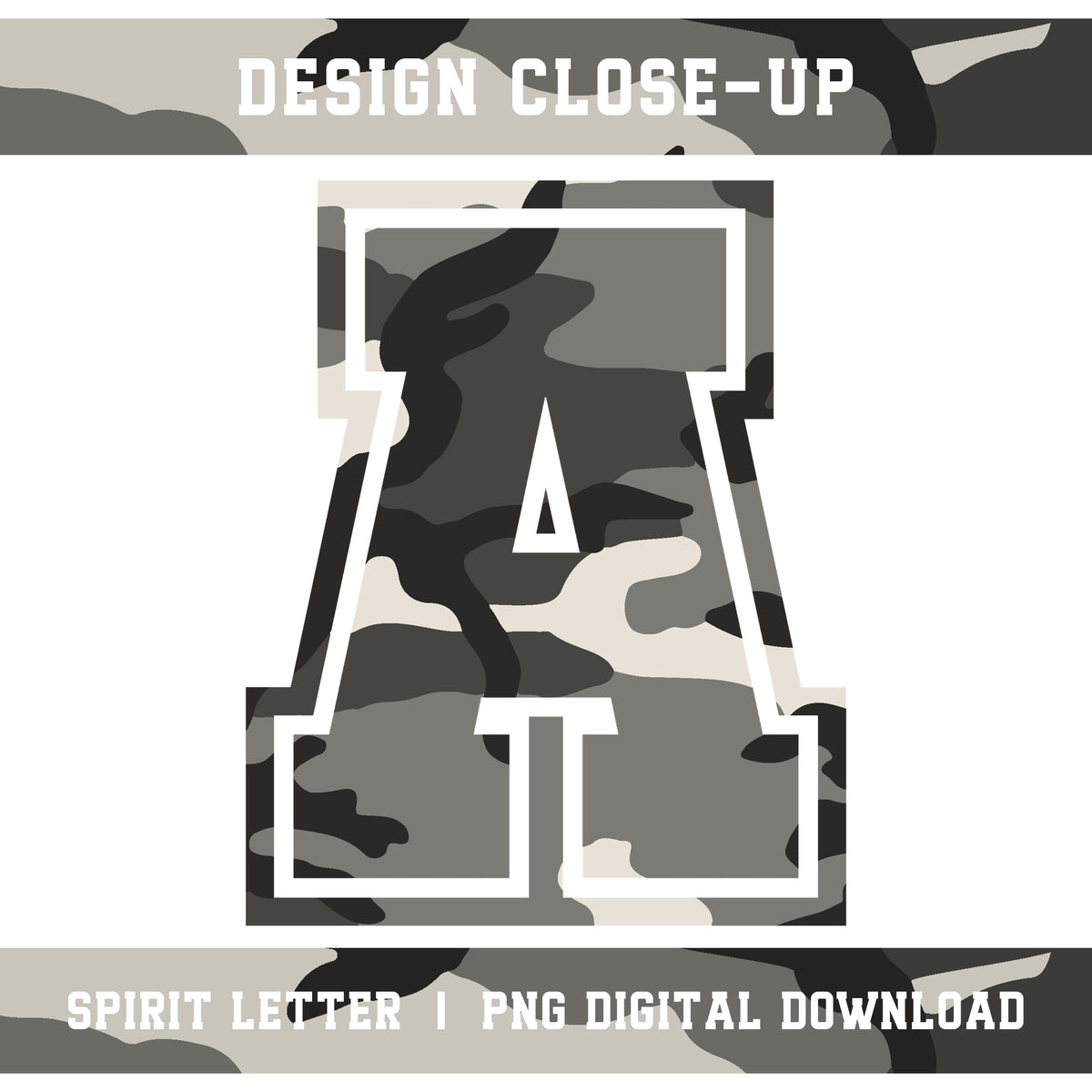 Urban Camouflage Varsity Alphabet and Numbers PNG Set