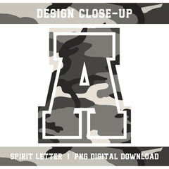 Urban Camouflage Varsity Alphabet and Numbers PNG Set