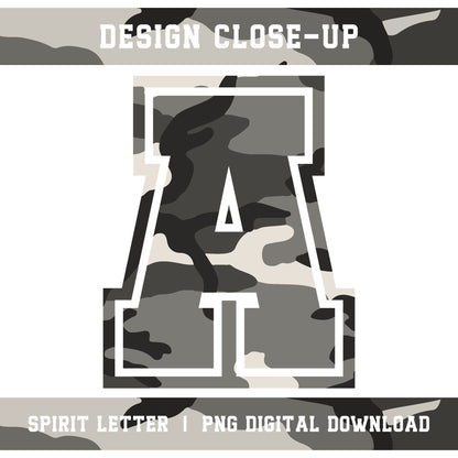 Urban Camouflage Varsity Alphabet and Numbers PNG Set
