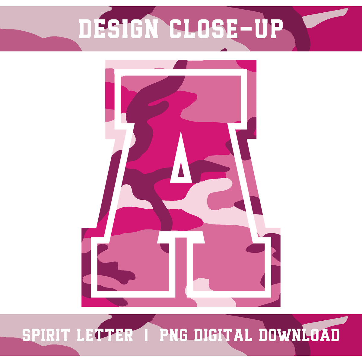 Hot Pink Camouflage Varsity Alphabet and Numbers PNG Set