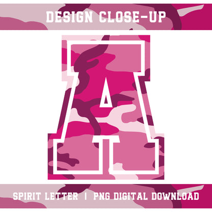 Hot Pink Camouflage Varsity Alphabet and Numbers PNG Set
