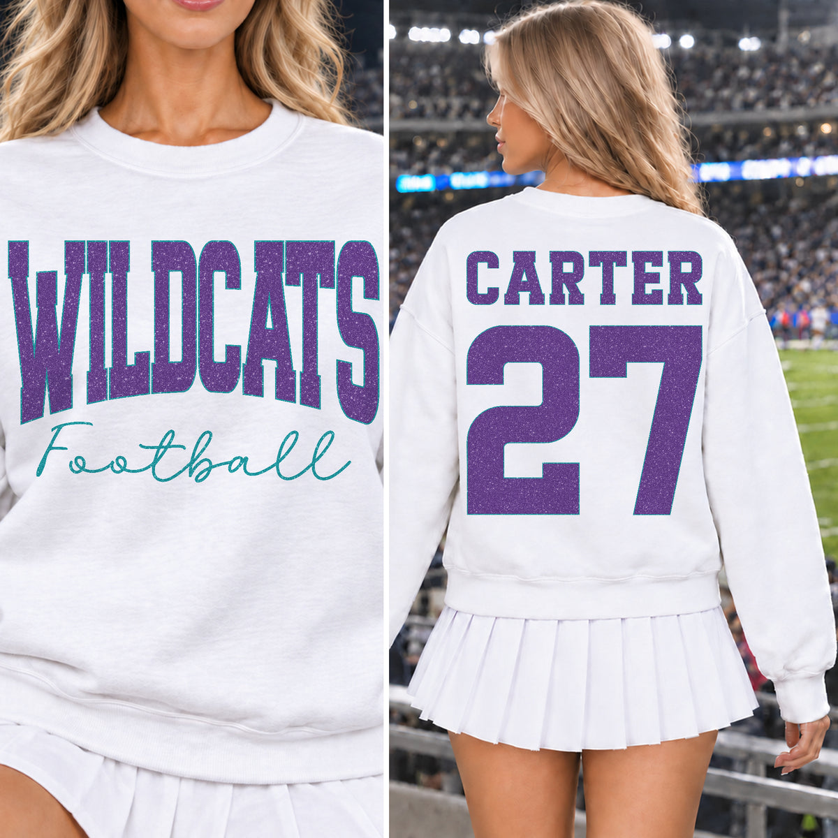 Custom Glitter Varsity Team Long Sleeve School Spirit PNG Designs