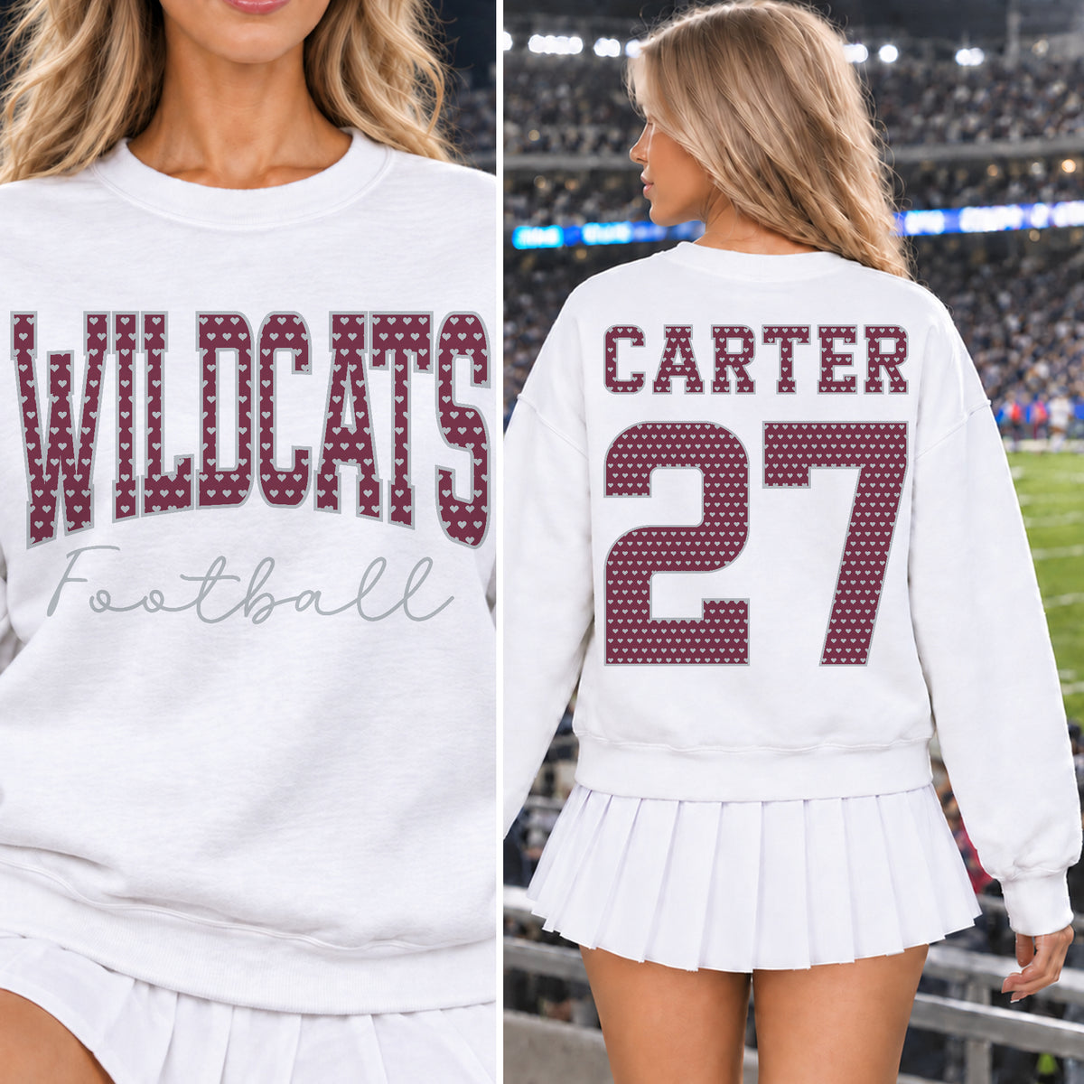 Custom Hearts Varsity Team Personalized Complete School Spirit PNG Design Bundle