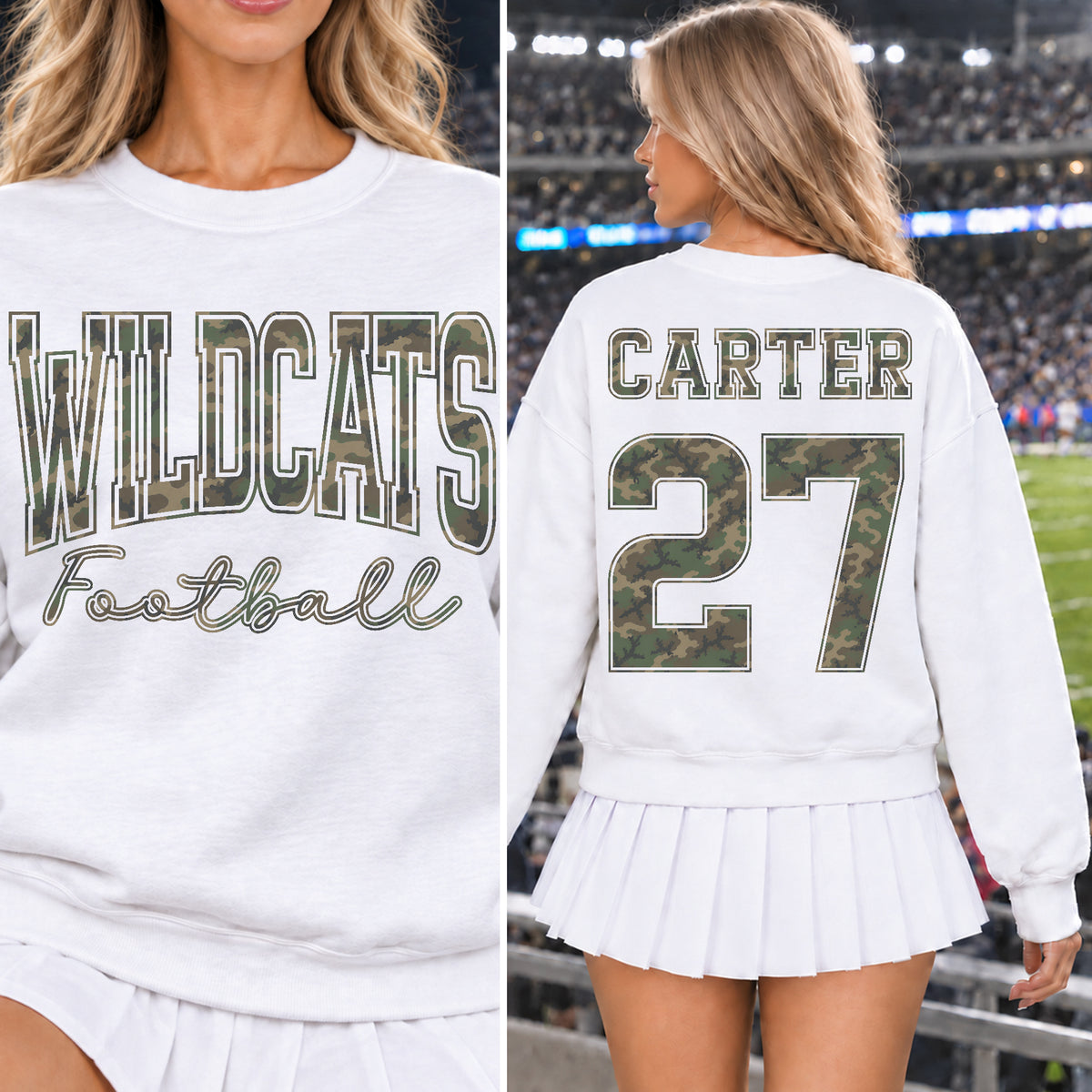 Custom M81 Camouflage Varsity Team Personalized Long-Sleeve School Spirit PNG Designs