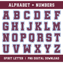 Custom Personalized Team Color Pinstripe Varsity Alphabet and Numbers PNG Set