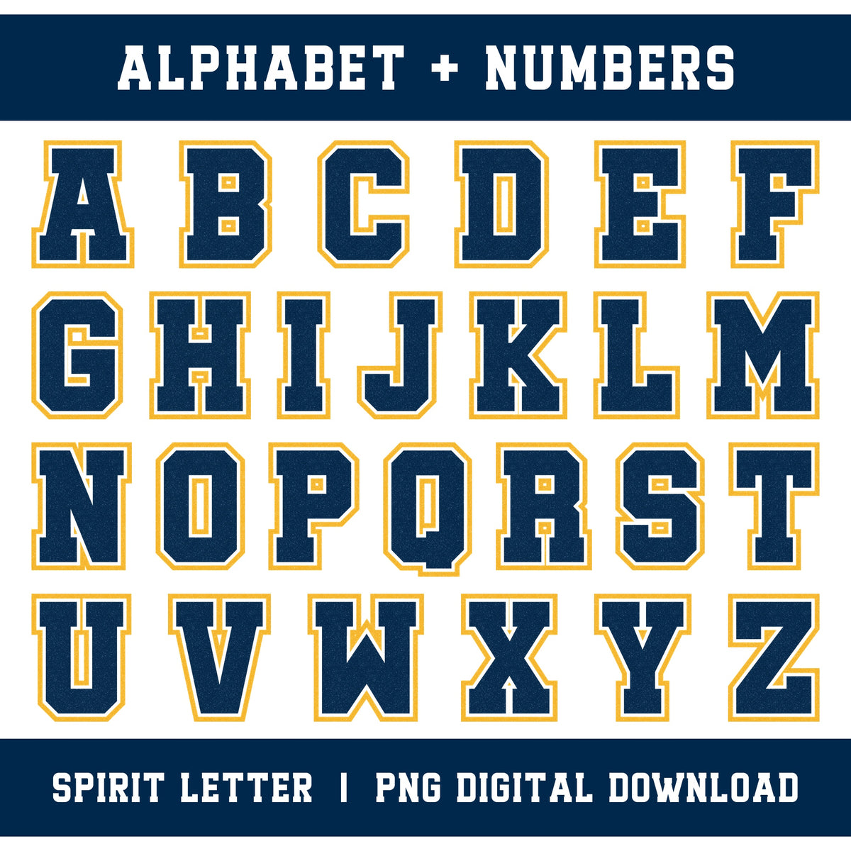 Custom Personalized Team Color Glitter Varsity Alphabet and Numbers PNG Set