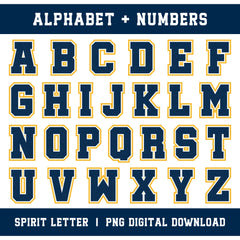 Custom Personalized Team Color Glitter Varsity Alphabet and Numbers PNG Set