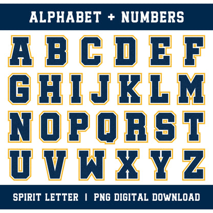 Custom Personalized Team Color Glitter Varsity Alphabet and Numbers PNG Set