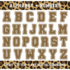 Leopard Varsity Alphabet and Numbers PNG Set