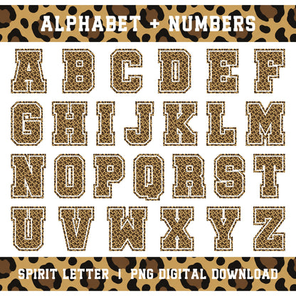 Leopard Varsity Alphabet and Numbers PNG Set