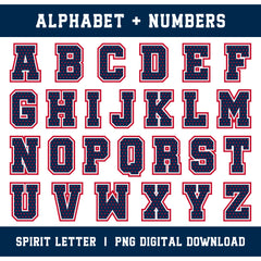Custom Personalized Team Color Hearts Varsity Alphabet and Numbers PNG Set