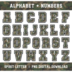 Custom Personalized Camouflage Varsity Alphabet and Numbers PNG Set