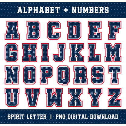 Custom Personalized Team Color Polka Dot Varsity Alphabet and Numbers PNG Set
