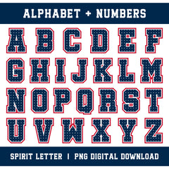Custom Personalized Team Color Stars Varsity Alphabet and Numbers PNG Set