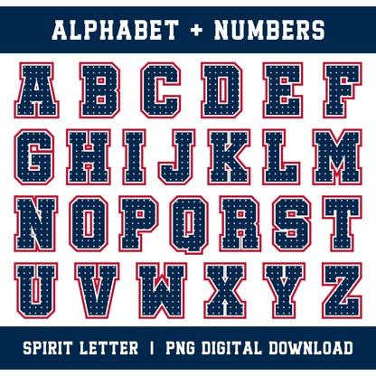 Custom Personalized Team Color Stars Varsity Alphabet and Numbers PNG Set
