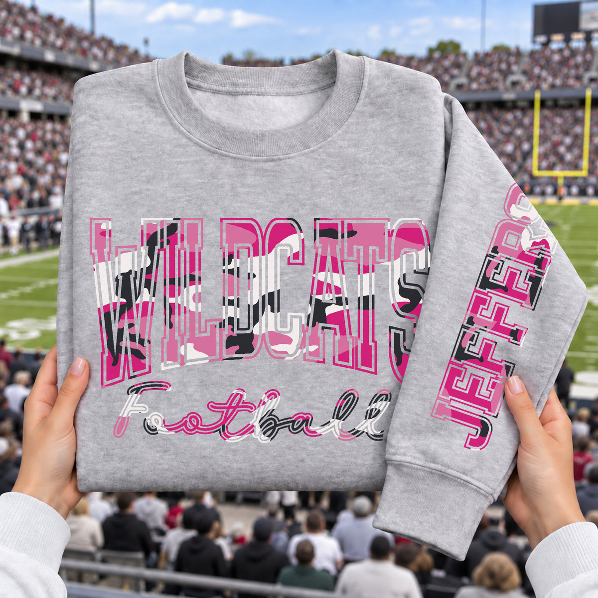 Custom Pink Camouflage Varsity Team Personalized Long Sleeve School Spirit PNG Designs