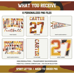 Custom Orange Camouflage Varsity Team Personalized Short Sleeve School Spirit PNG Designs