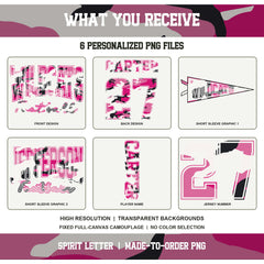 Custom Pink Camouflage Varsity Team Personalized Short Sleeve School Spirit PNG Designs