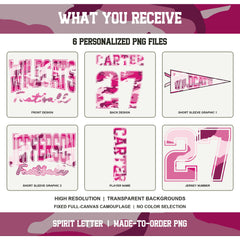 Custom Hot Pink Camouflage Varsity Team Personalized Short Sleeve School Spirit PNG Designs