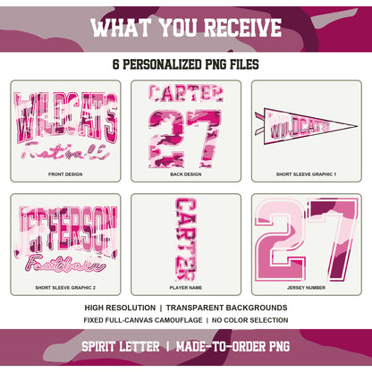 Custom Hot Pink Camouflage Varsity Team Personalized Short Sleeve School Spirit PNG Designs